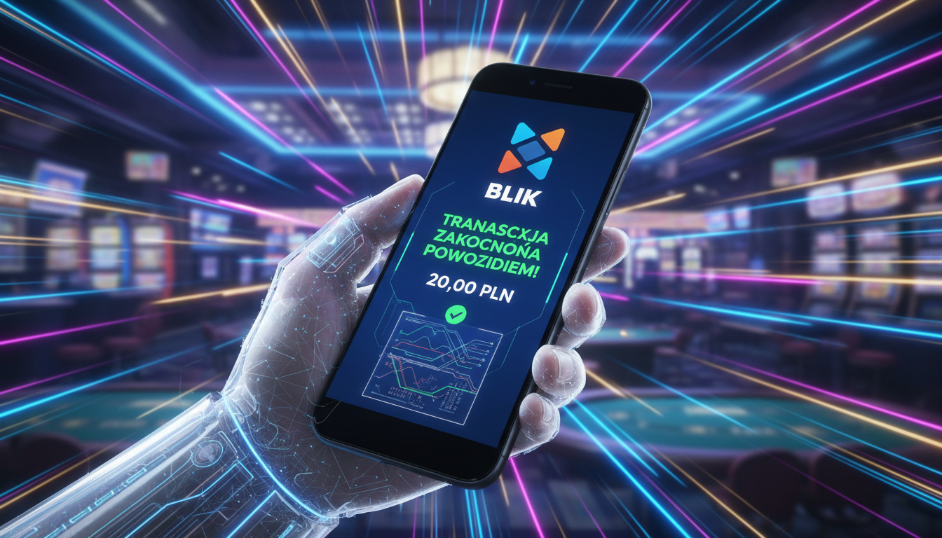 Ilustracja przedstawiająca proces płatności mobilnej BLIK w aplikacji kasynowej