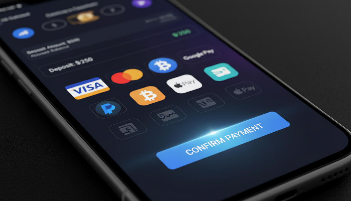 Interfejs płatności online z różnymi metodami takimi jak karty, krypto i e-portfele